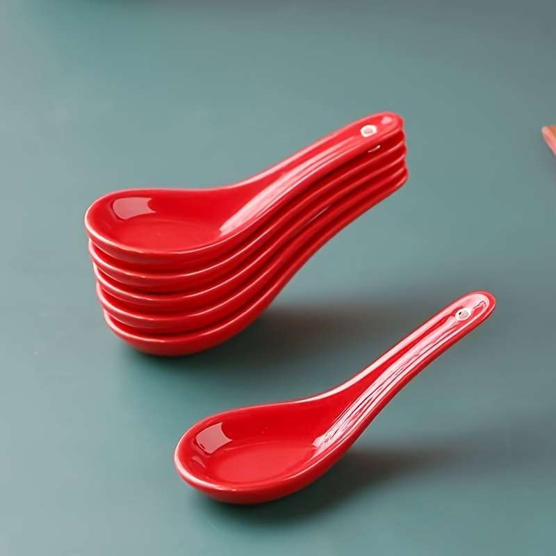 6pcs Ceramic Soup Spoons Set Multipurpose White Dessert Spoons for Vietnamese Pho Miso Wont
