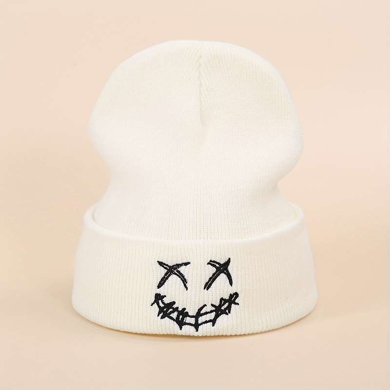 1pc Acrylic Knit Beanie with Embroidered joyful Design Casual Warm Ski Hat for Men Women and Te