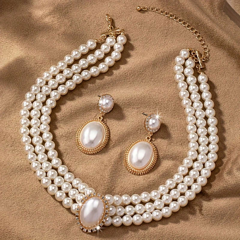 Fashion Imitation Pearl Necklace Pendant Earrings