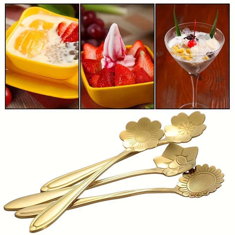 8pcs Flower Spoon Set Stainless Steel Tea Spoon Stirring Spoon Coffee Spoon Mixing Spoon Sugar