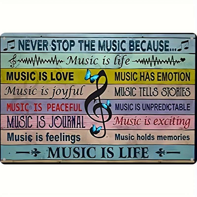 1pc  Vintage Metal Tin Sign Music Never Stops Because Music is Life Wall Art Decor Plaque fo