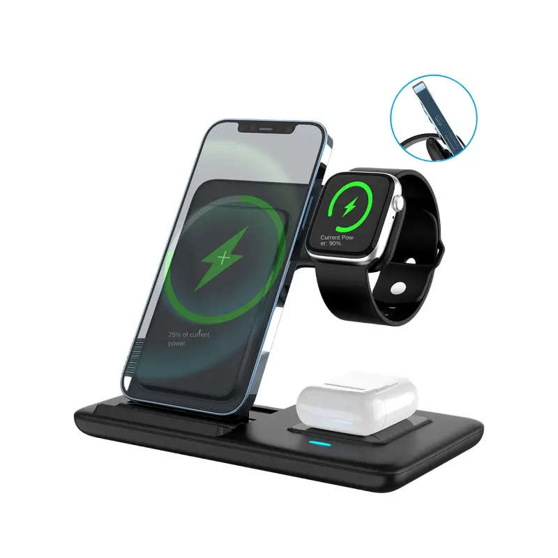 3 in 1 Folding Wireless Charging Station for iPhone 15 14 13 12 11 Pro Max Mini Plus AirPods 3 2 Pro