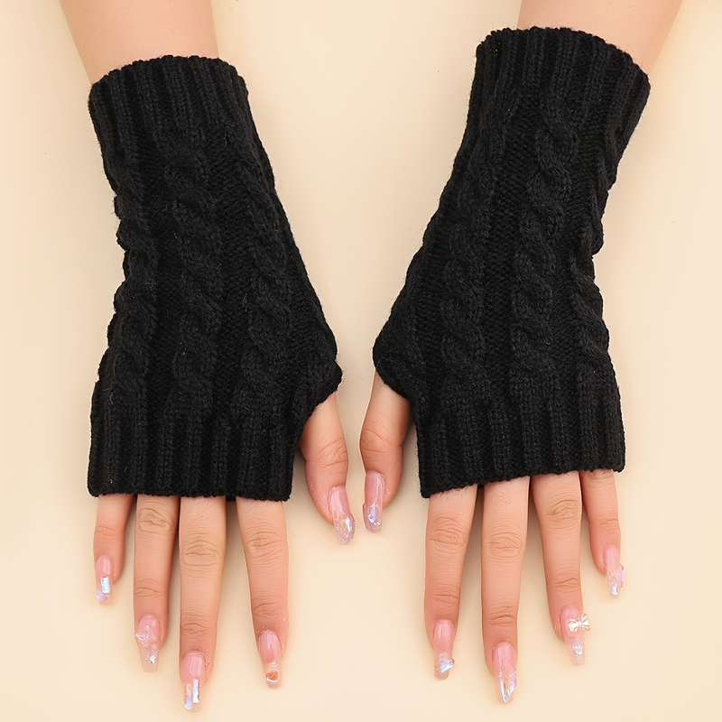 1 Pair Light Gray Stretchy Half Finger Gloves