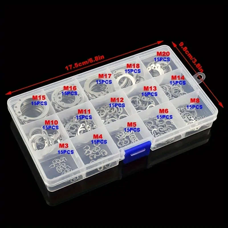 225pcs c clips external fixing ring kit 15sizes 304 stainless steel coil shaft assortment kit   m20 pack set details 1