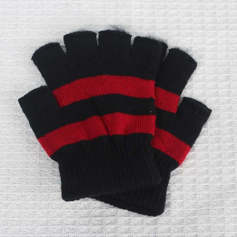 1 Pair Black Plus Maroon Plus Velvet Warm Gloves