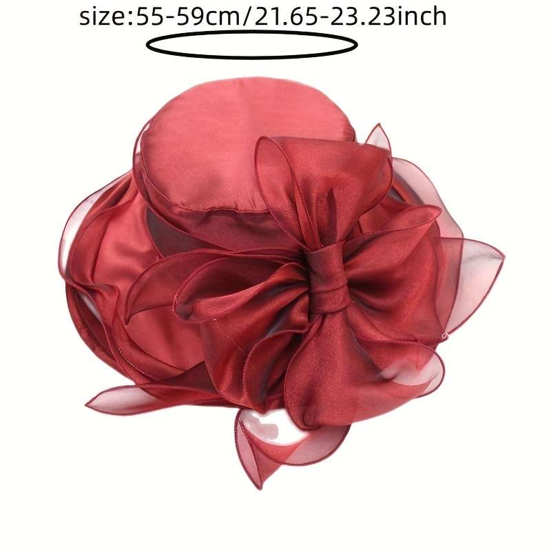 1pc Vintage Organza Sun Hat Solid Color Mesh Flower Decor Derby Hat Foldable Lightweight Travel Bea