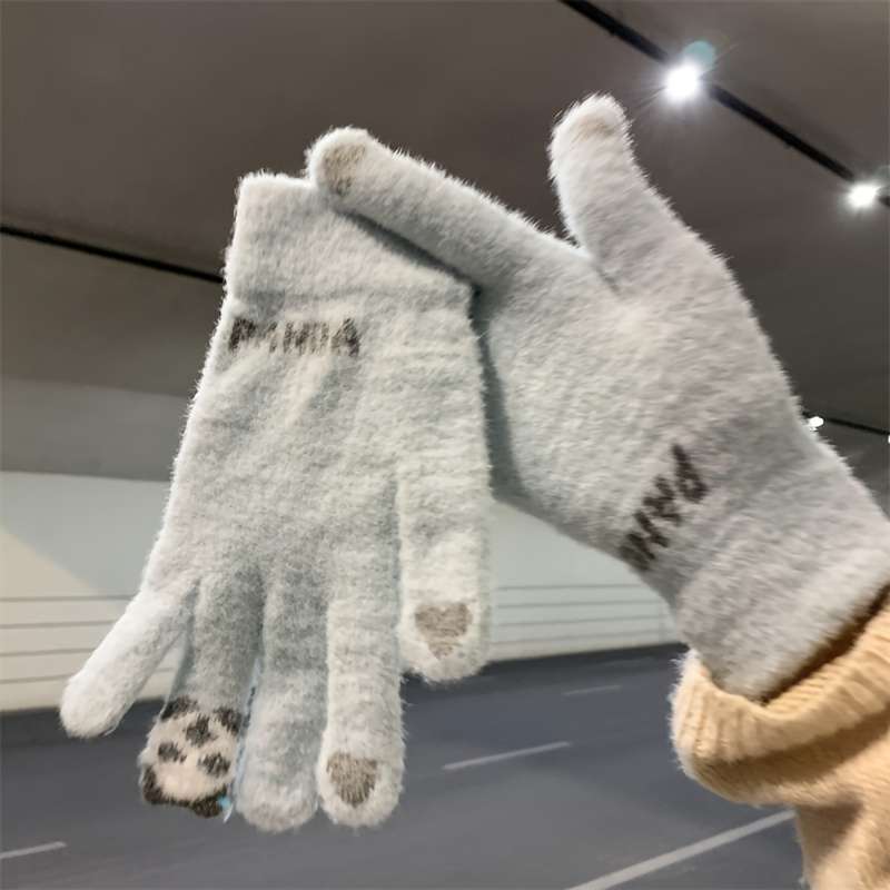 1 Pair Gray Blue One Size Warm Gloves