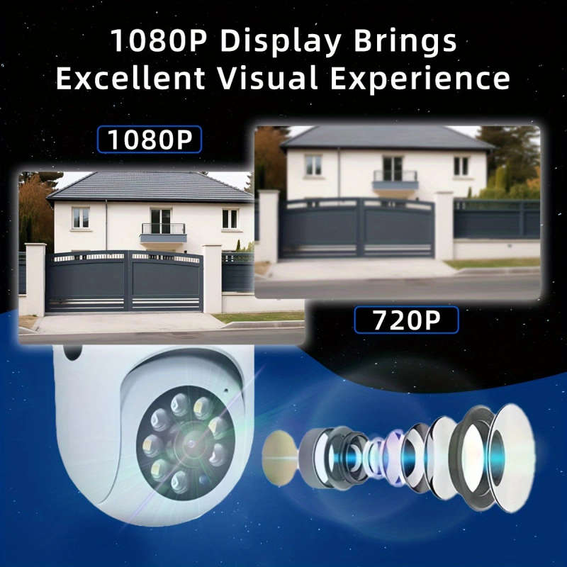 1pc 1080P HD Smart Home Security Camera with Full-Color Night Vision Two-Way Audio PTZ Motion Tracki