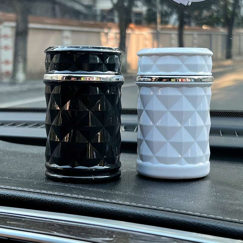 1pc Portable Alloy Car Ashtray with LED Light Black and White Durable PVC Sealed Design for Veh