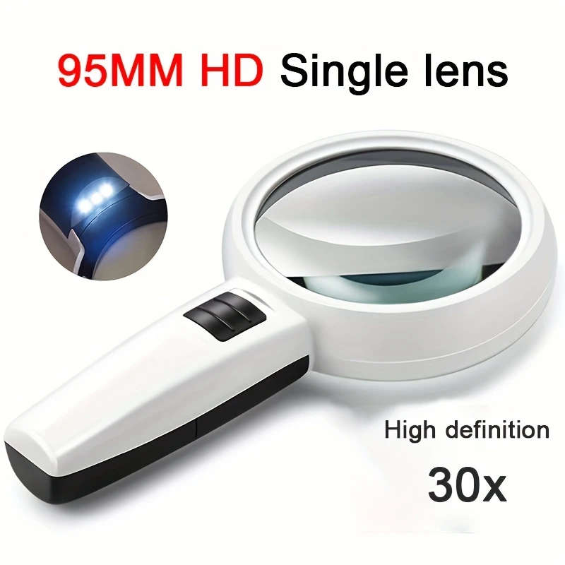 1pc 30X 9.5cm 3 LED Light Magnifying Glass Lens Mini Pocket Handheld Microscope Jewelry Loupe
