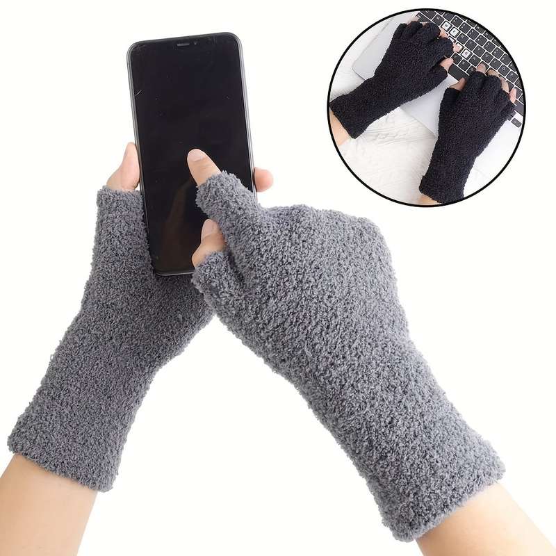 1 Pair Gray Warm Gloves