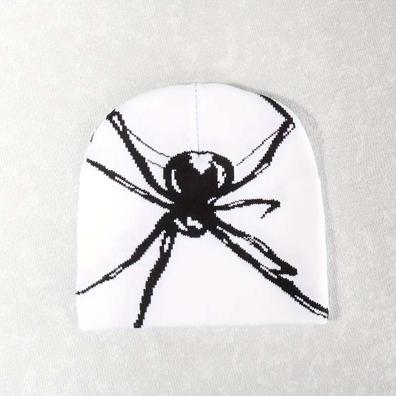 1pc Big Spider Jacquard Y2K Beanie Trendy Color Block Knit Hats Gothic Skull Cap Hip Hop Beanies Fo