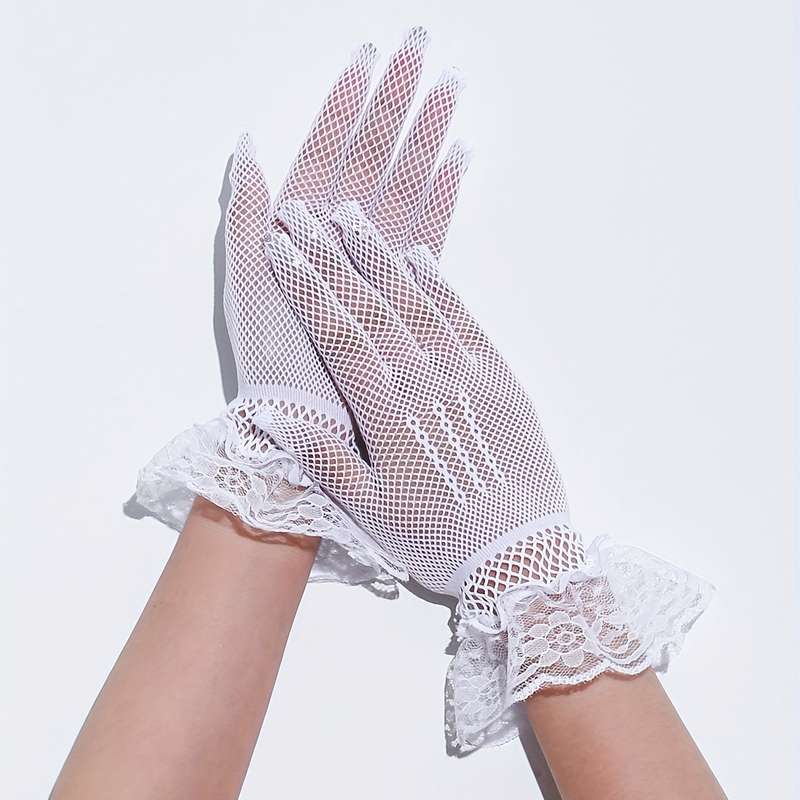 1 Pair Red Lace Short Gloves