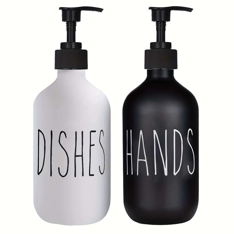 Plastic Soap Dispenser SetContains Black Hand Soap Dispenser and White Dish Soap Dispenser. Ki