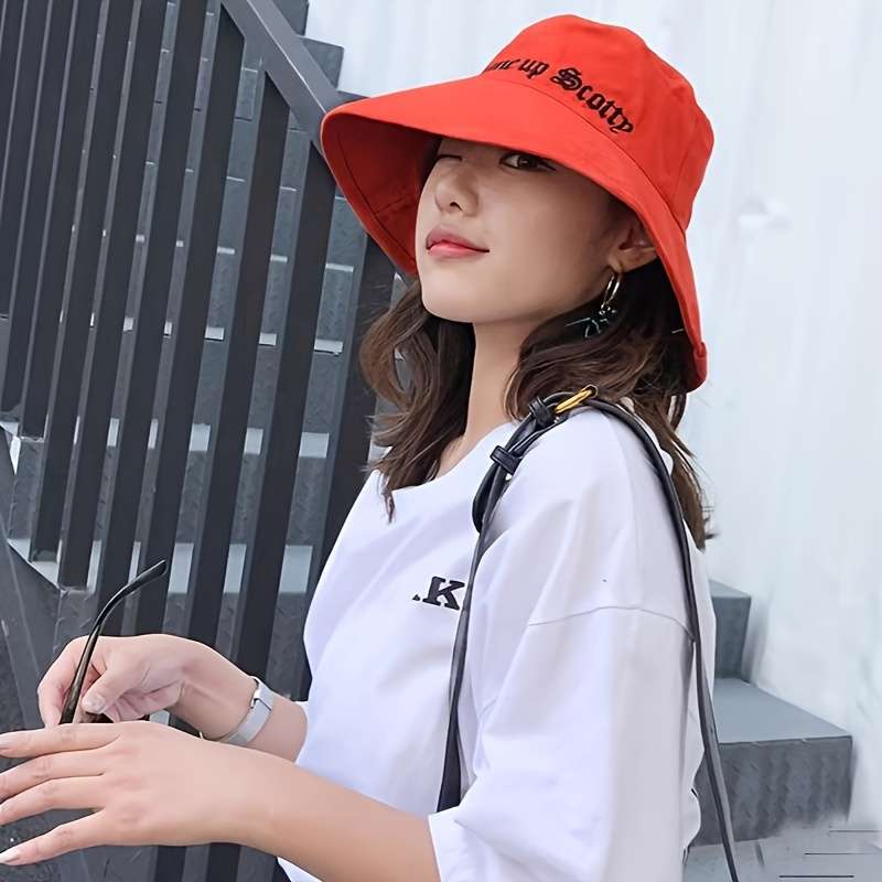 1pc Women's Sun Hat Cotton Fisherman Cap Non-Stretch Lightweight Embroidered Hand Wash Only P