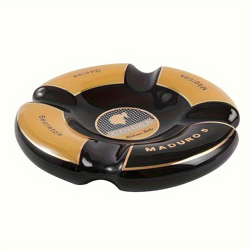 1pc Luxury Round Ceramic Cigar Ashtray with 4 Slots Elegant Holder for Smoking Accessories Perfe
