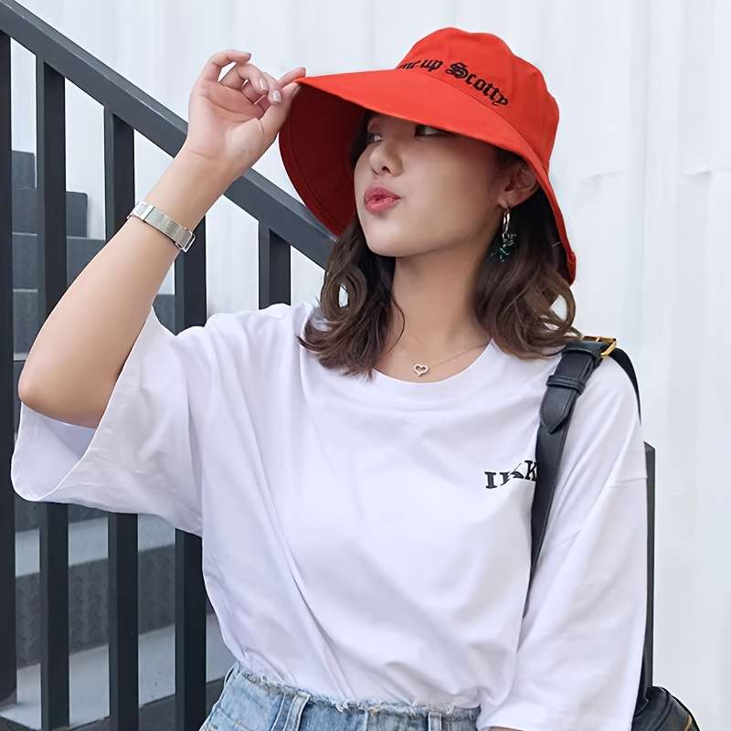 1pc Women's Sun Hat Cotton Fisherman Cap Non-Stretch Lightweight Embroidered Hand Wash Only P