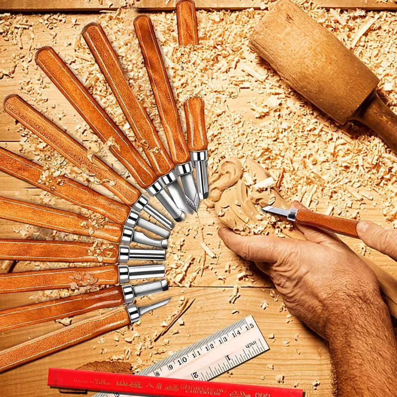 12pcs SK2 Carbon Steel Wood Carving Knife Set Handcrafted Woodworking Tools for Sculpture DIY Crafts