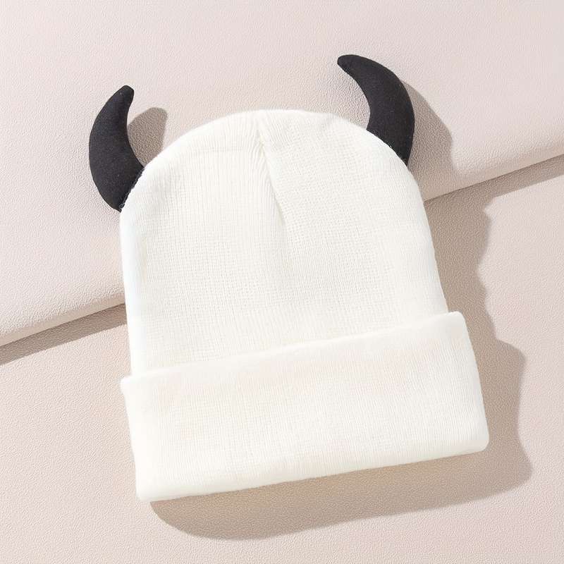 1pc Playful Design Trendy Knit Beanie with Cute Horns Soft Acrylic Elastic Fit Lightweight W