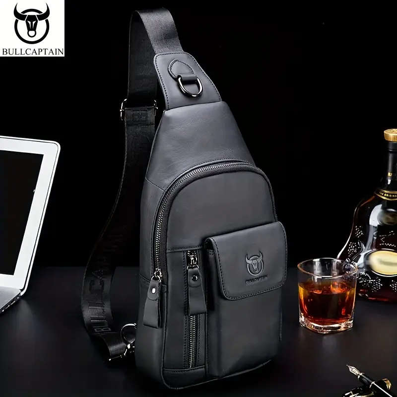 Men's Genuine Leather Sling Bag Vintage Style Large Capacity Multi-Functional Fashion Crossbody