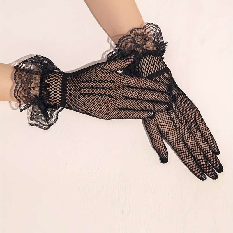 1 Pair Red Lace Short Gloves
