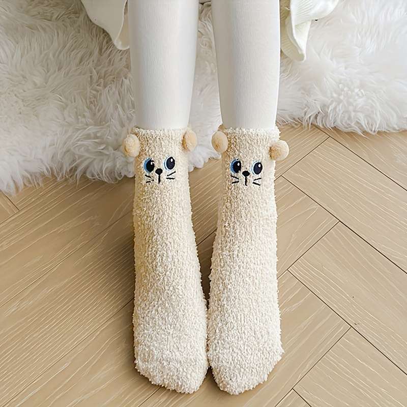 1Pairs Sock Beige Cat Pair  One Size
