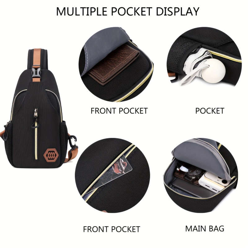 1pc Men'S Adjustable Crossbody Chest Bag Durable Sling Shoulder Bag with Multiple Compartments Ideal