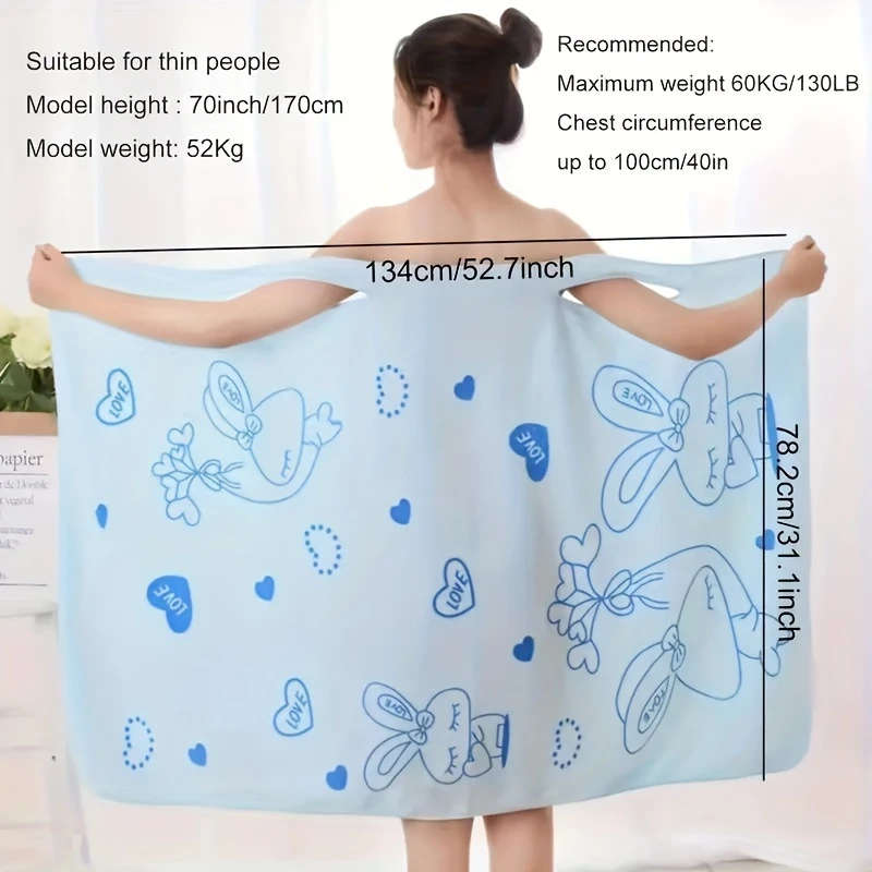 1pc Cute Rabbit Bath Wrap Towel Absorbent Quick-drying Wearable Bath Towel For Women Super Soft Bat