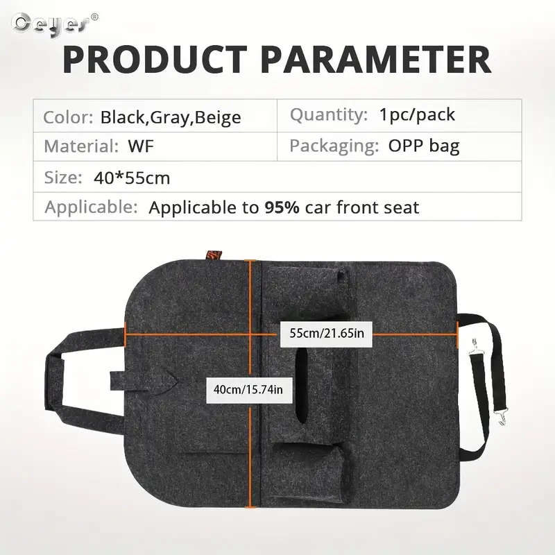 Organizer, Portable Felt Car Back Seat Multi Pocket, Color Beigh
