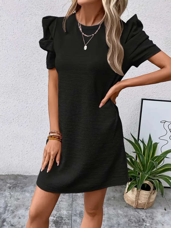 Puff Sleeve Keyhole Back Dress, Elegant Crew SIZE SMALL