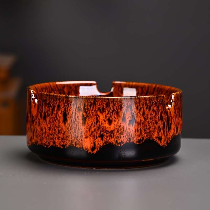 1pc Elegant Ceramic Ashtray with Marbled Design C Stylish Round Ash Holder for Cigarettes Perf