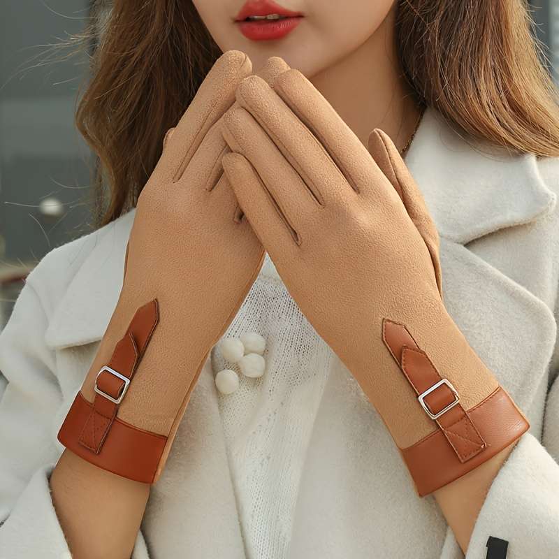 1 Pair Khaki Warm Gloves