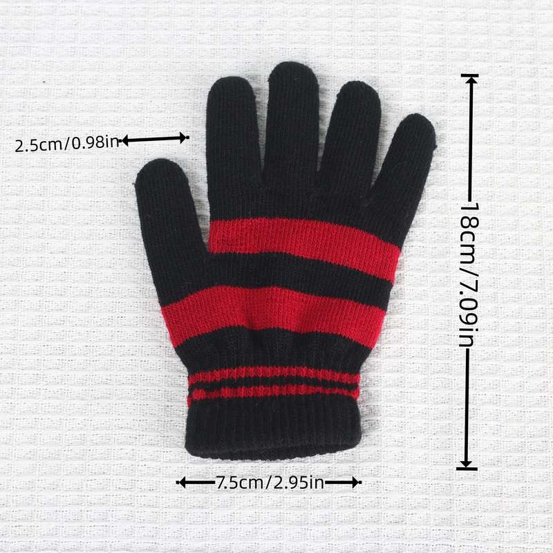 1 Pair Red And Black Style Plus Velvet Warm Gloves