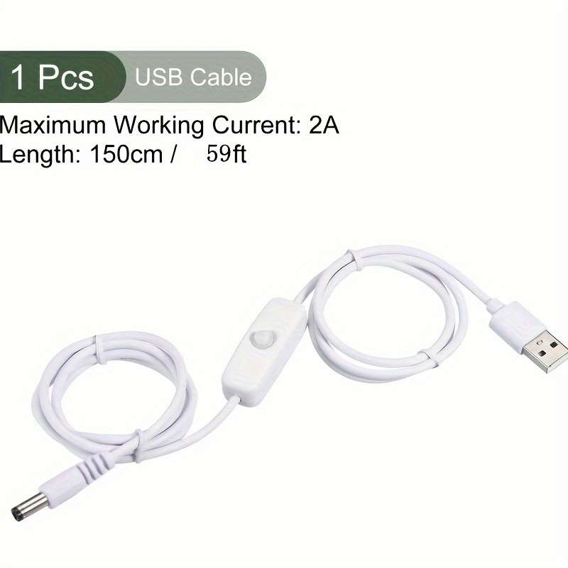1pc White USB Cable with 501 On off for Switch USB Male to DC 5.5 X 2.1mm Male Power Cord 150c