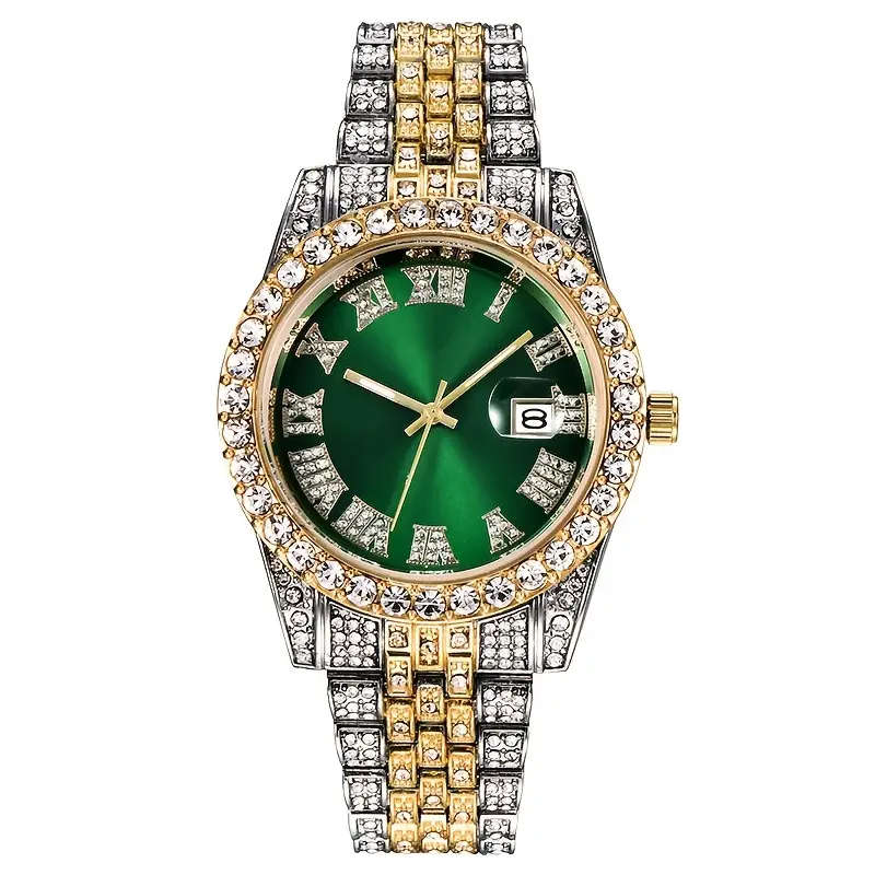Vintage Rhinestone Inlaid Roman Numeral Dial Quartz Watch