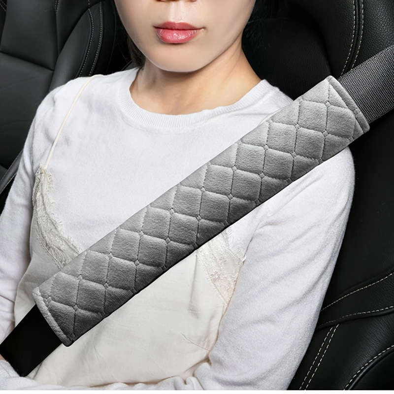 1pc Argyle Pattern Plush Car Seat Belt Cover Solid Color Safety Belt Cover Durable Travel Accessorie