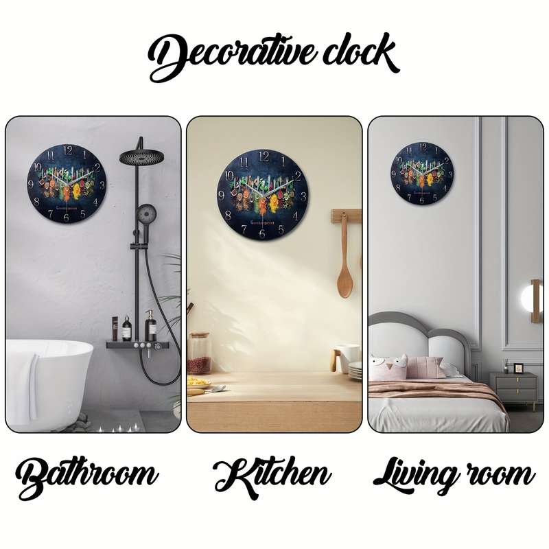 1pc Constantplanet 12-Inch Luxury Tempered Glass Wall Clock with Vibrant Condiment Design Silent