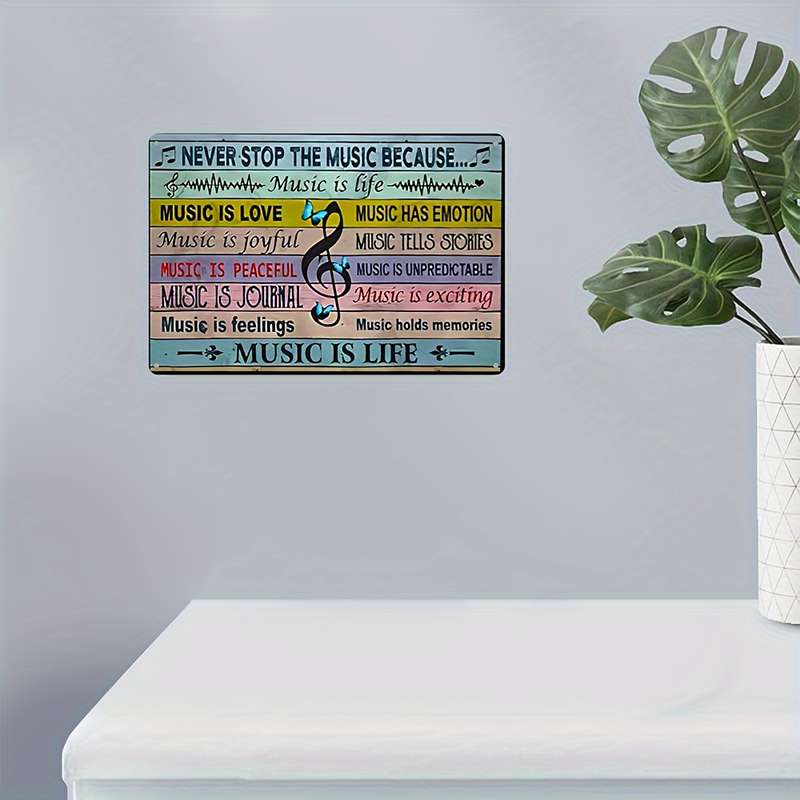 1pc  Vintage Metal Tin Sign Music Never Stops Because Music is Life Wall Art Decor Plaque fo