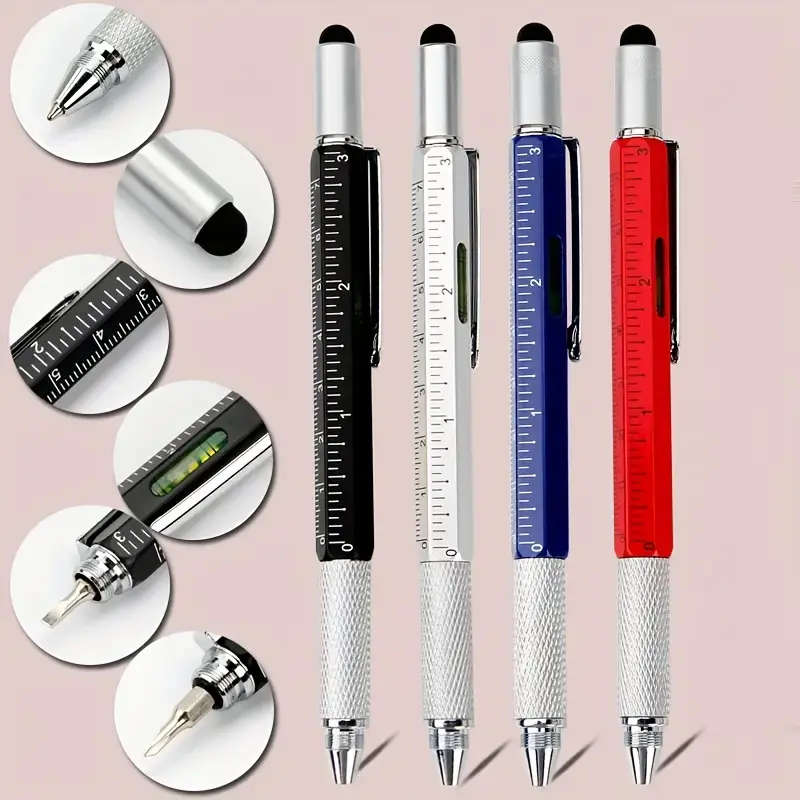 4pcs Can Write Screwdriver Multifunctional Tool Level Stylus Ruler 6-in-1 Multifunctional Pen