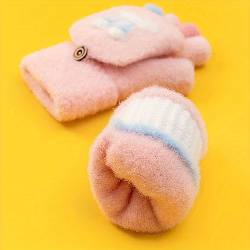 1 Pair Beige Color Light Pink Warm Gloves