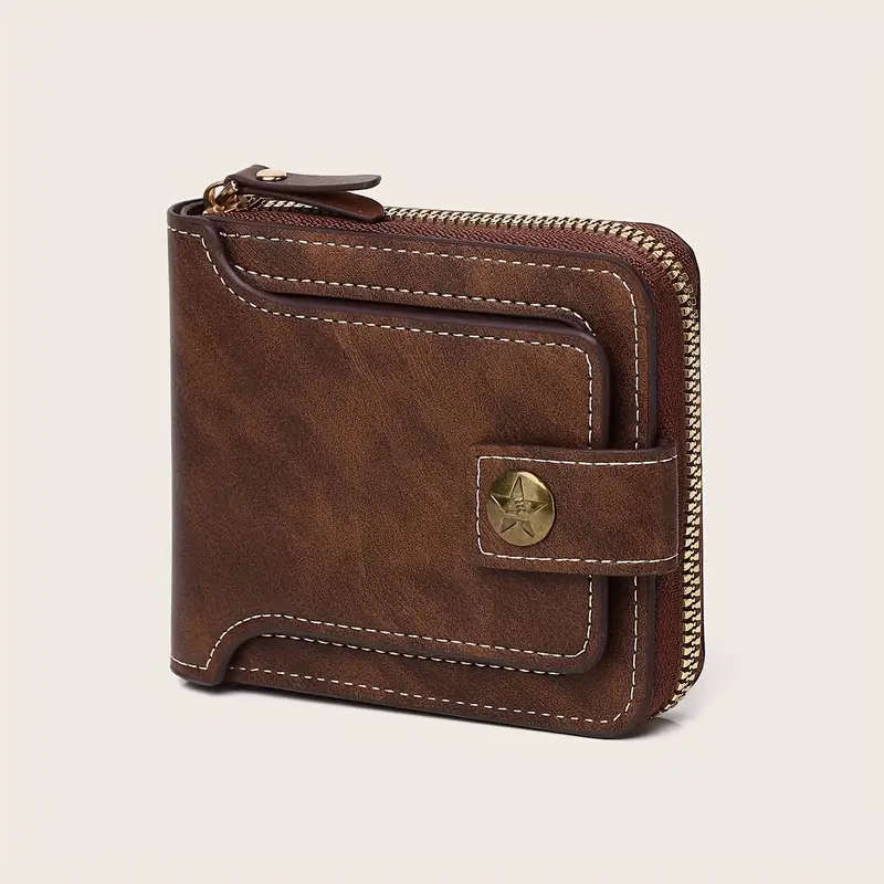 Button Decor Zipper Bag, Credit Card Holder, Bifold Wallet, Simple Portable Wallet