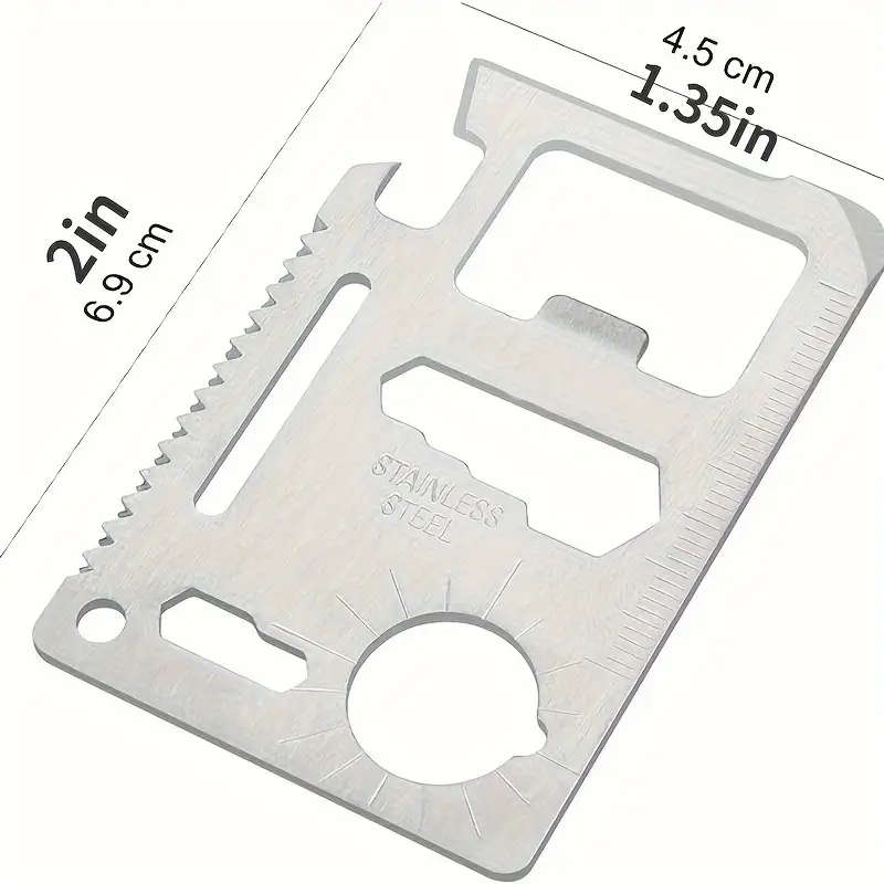 1pc 11in1 Stainless Steel Pocket Tool Credit Card Size Bottle Opener  Dual Row Serrated Blade
