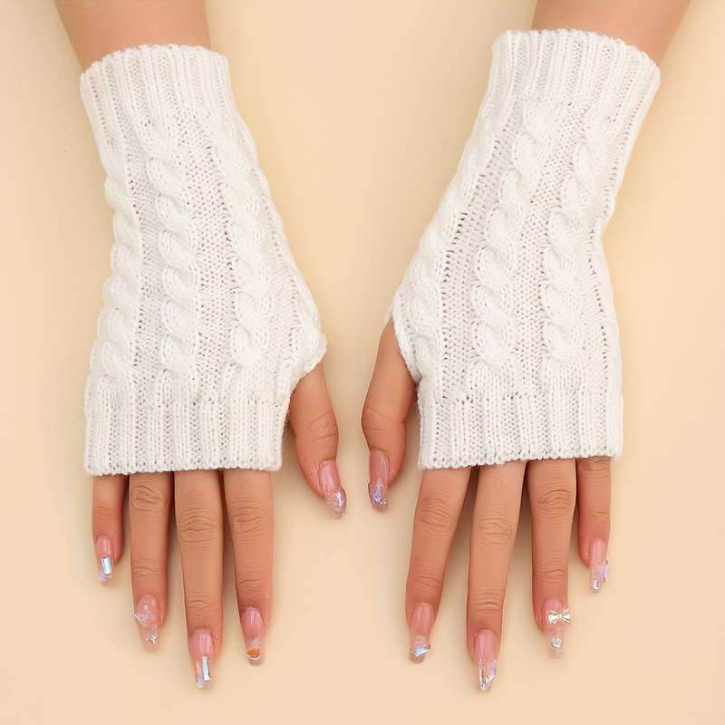 1 Pair Light Gray Stretchy Half Finger Gloves