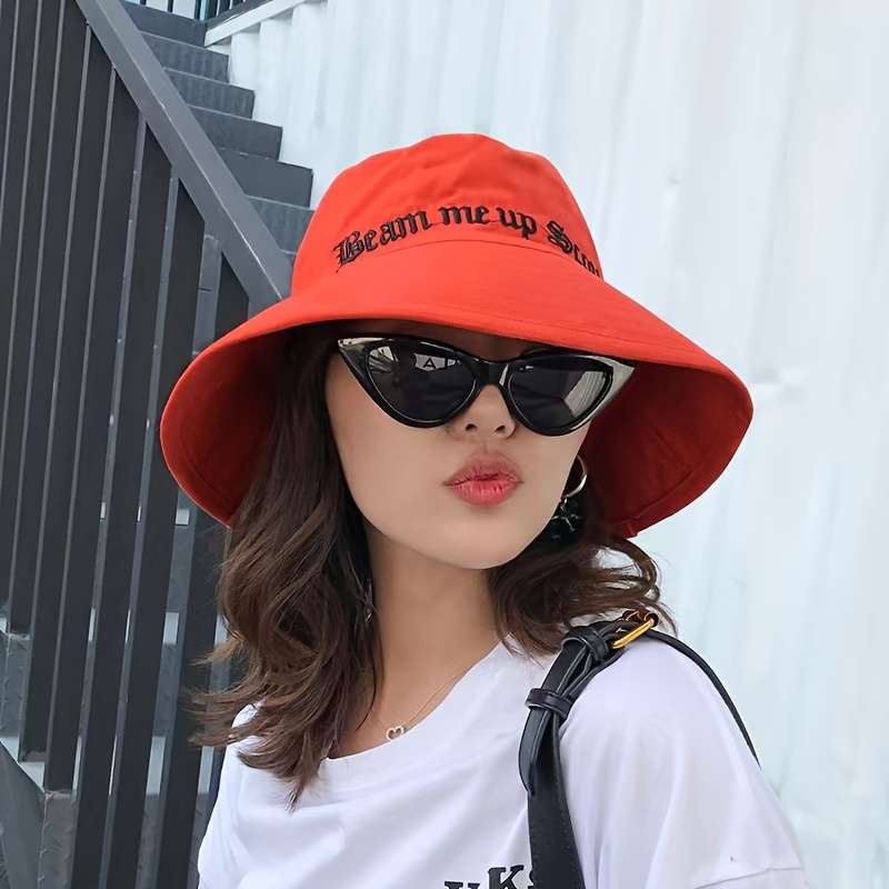1pc Women's Sun Hat Cotton Fisherman Cap Non-Stretch Lightweight Embroidered Hand Wash Only P