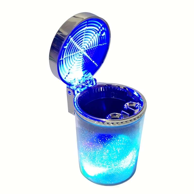 1pc Small Car Caravan Auto Ashtray With LED Light Mini Car Trash Can Portable Lid For Car Cup
