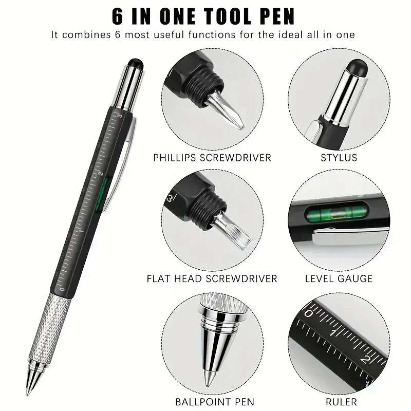 4pcs Can Write Screwdriver Multifunctional Tool Level Stylus Ruler 6-in-1 Multifunctional Pen