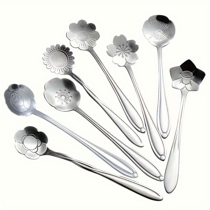 8pcs Flower Spoon Set Stainless Steel Tea Spoon Stirring Spoon Coffee Spoon Mixing Spoon Sugar