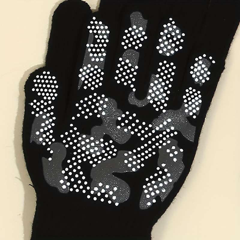 1 Pair Black Gray Large Size  Warm Gloves