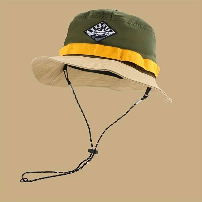 1pc Quick-Dry Bucket Hat with Wide Brim Breathable Adjustable Sun Cap in Classic Color Blocks fo