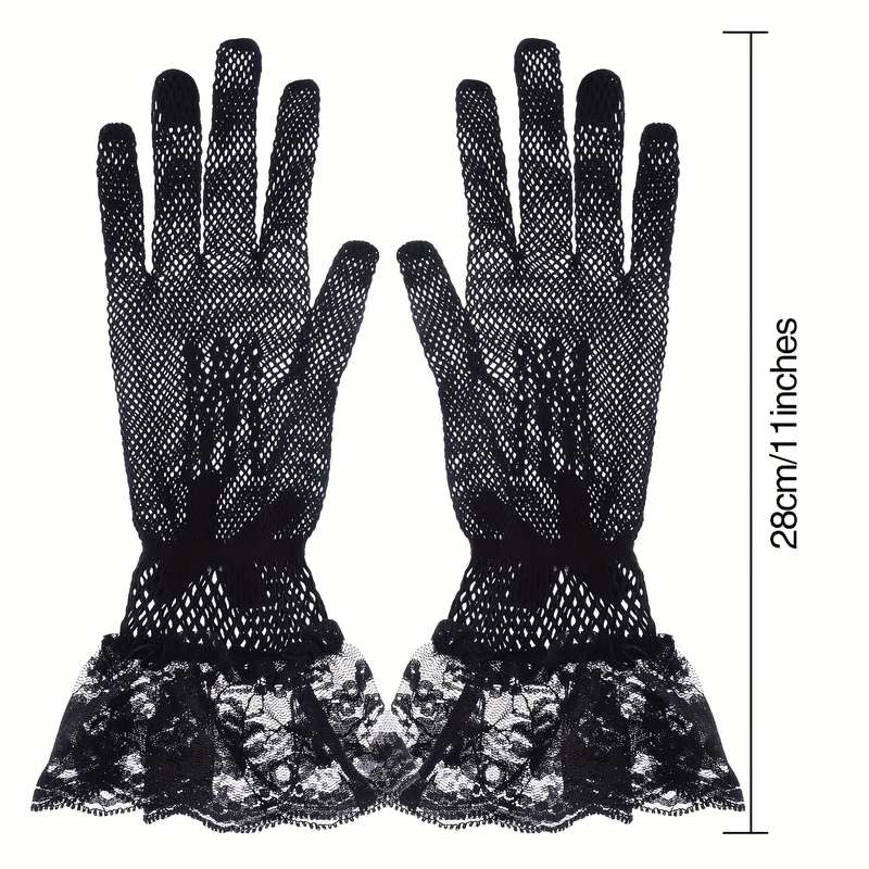 1 Pair White Fishnet Lace Gloves